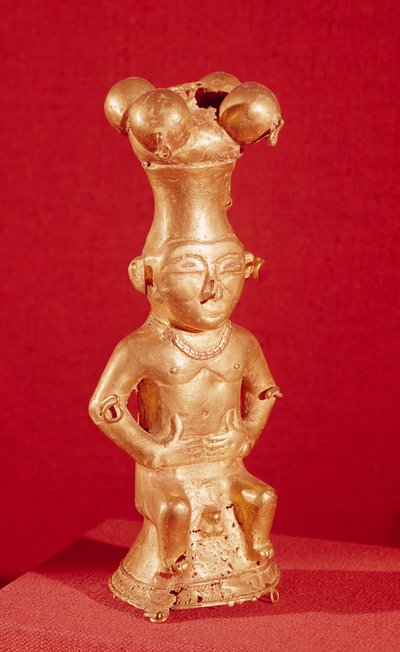 Quimbaya-Behälter in Form eines sitzenden Mannes, aus Kolumbien von Pre Columbian